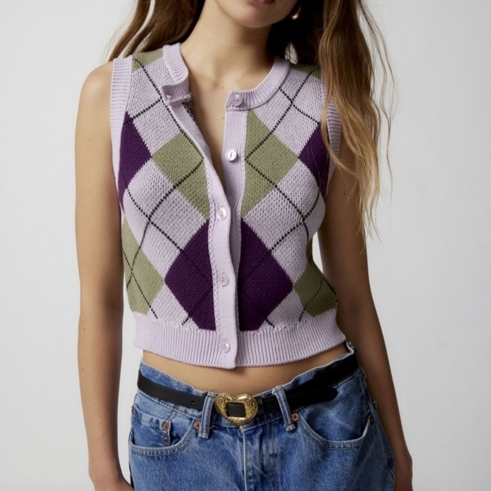 NWT Urban Outfitters Buttoned Argyle Sweater Vest